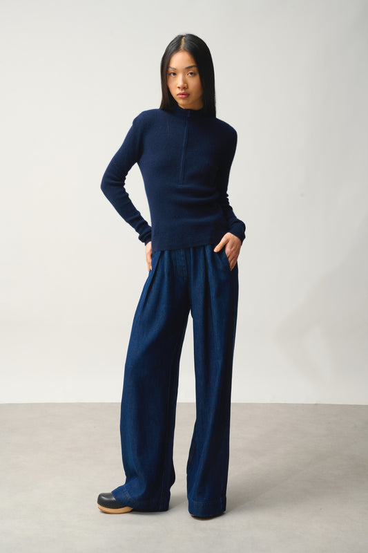 ASTA pull camionneur navy 100% cachemire