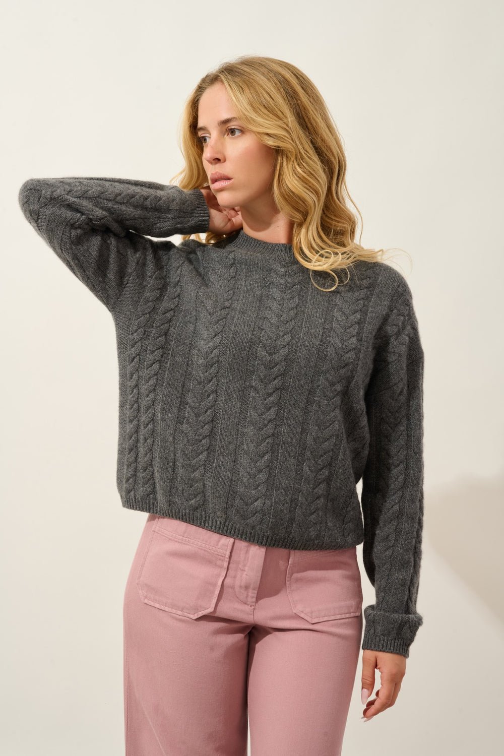 astrid pull col rond 6 fils anthracite chiné 100% cachemire