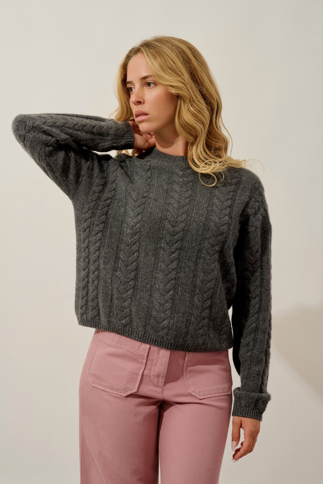 ASTRID pull col rond 6 fils anthracite chiné 100% cachemire