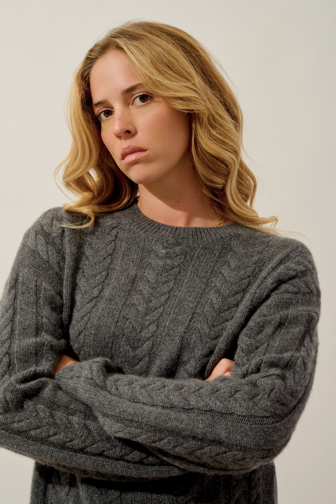 ASTRID pull col rond 6 fils anthracite chiné 100% cachemire