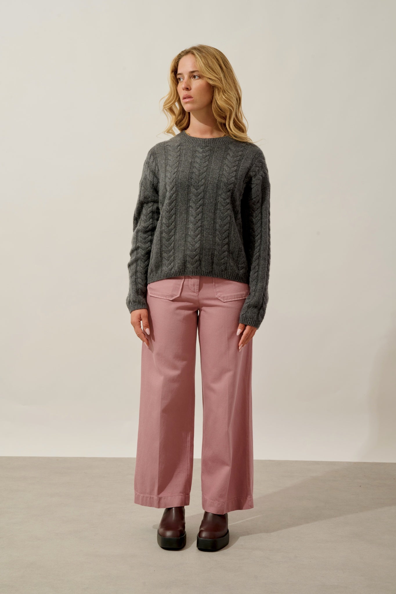 ASTRID pull col rond 6 fils anthracite chiné 100% cachemire