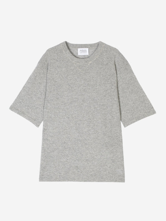 MAYA t-shirt col rond gris souris chiné 100% cachemire