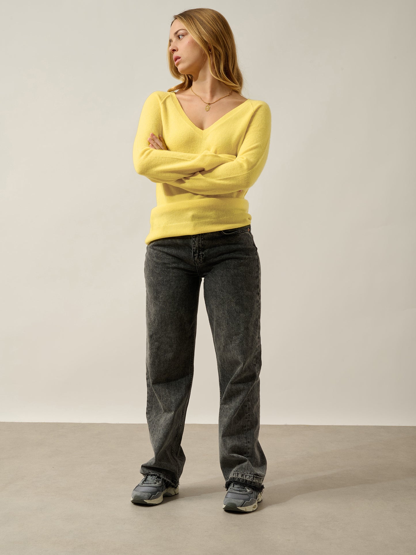 GIUSALET pull col v citron 100% cachemire