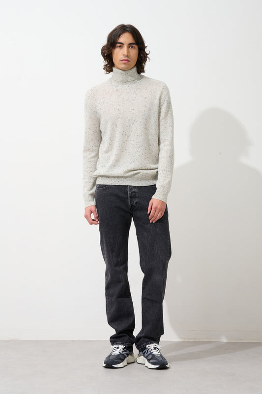 BANGE pull col roulé gris/noir 100% cachemire