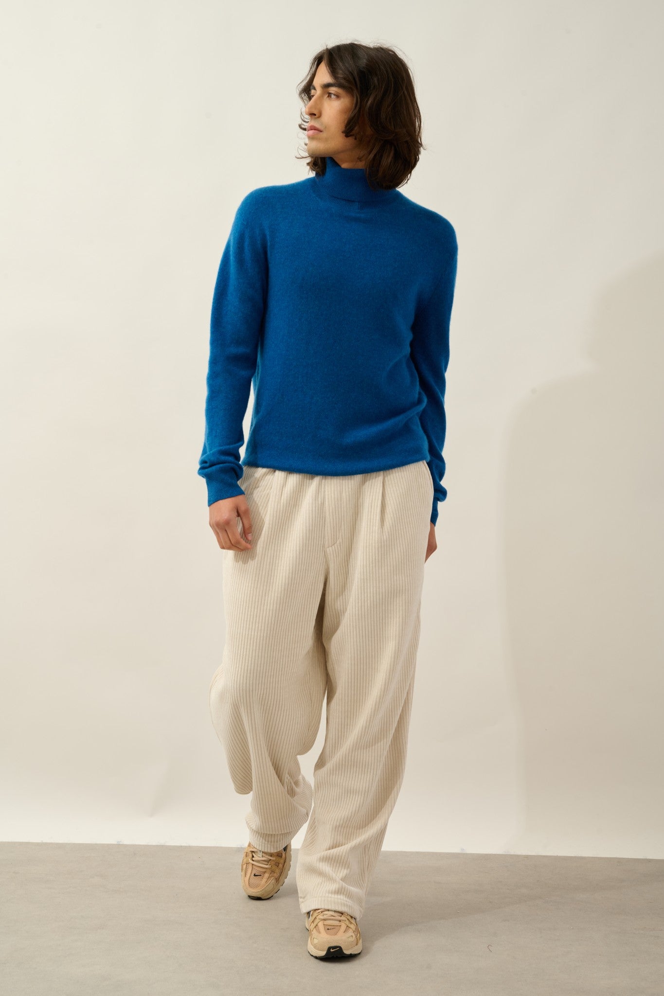 bange pull col roulé bleu chiné 100% cachemire