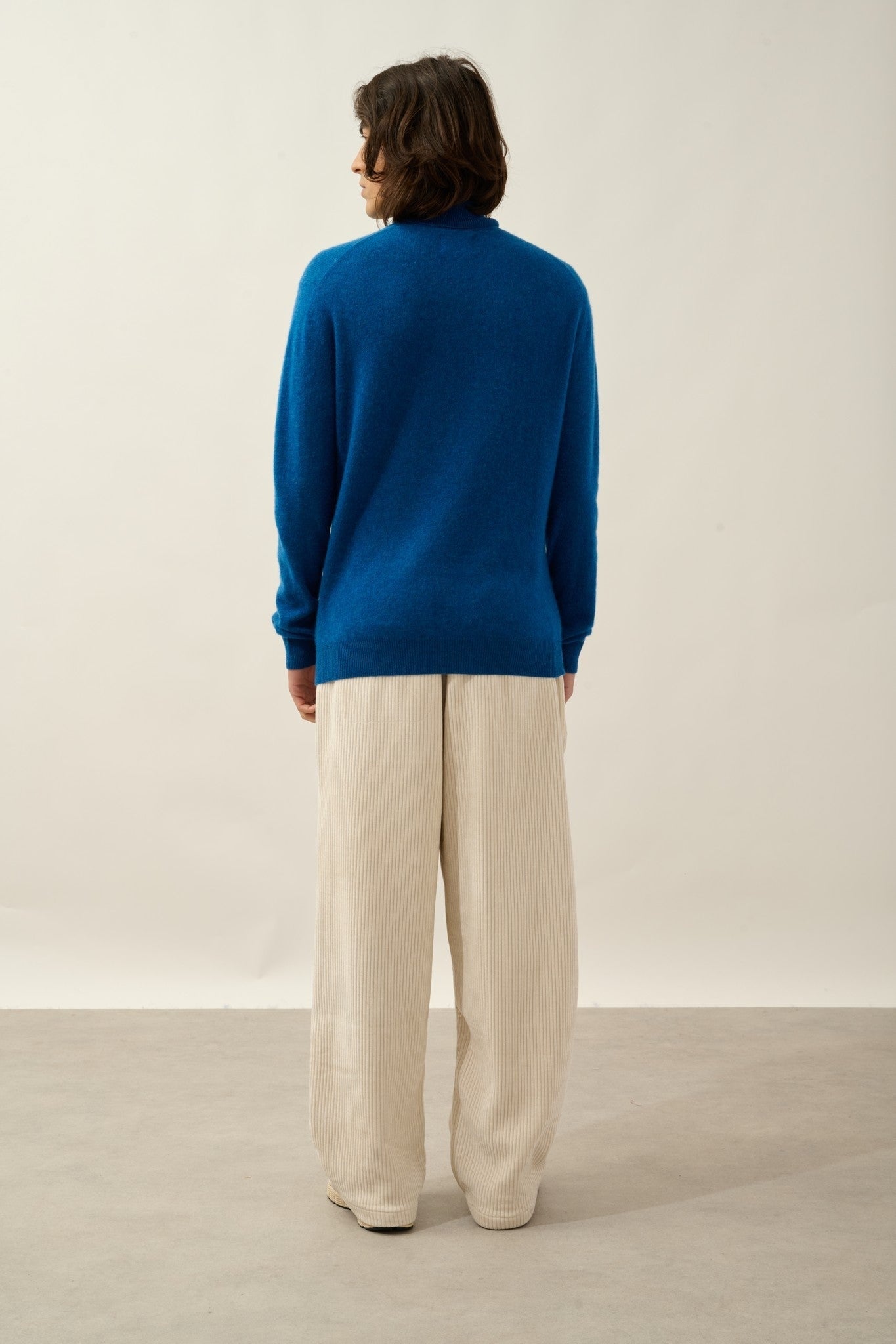 bange pull col roulé bleu chiné 100% cachemire