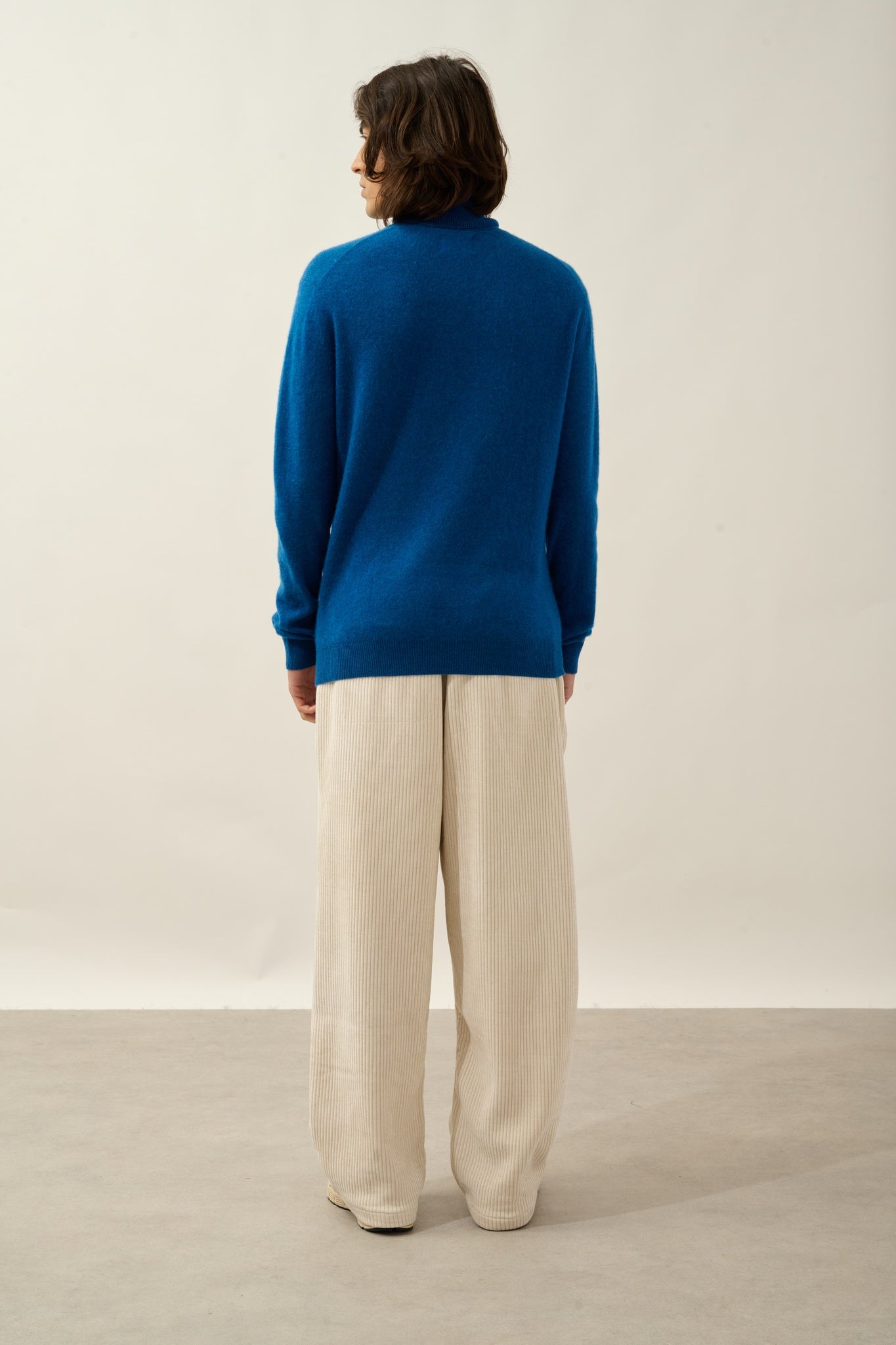 BANGE pull col roulé bleu chiné 100% cachemire