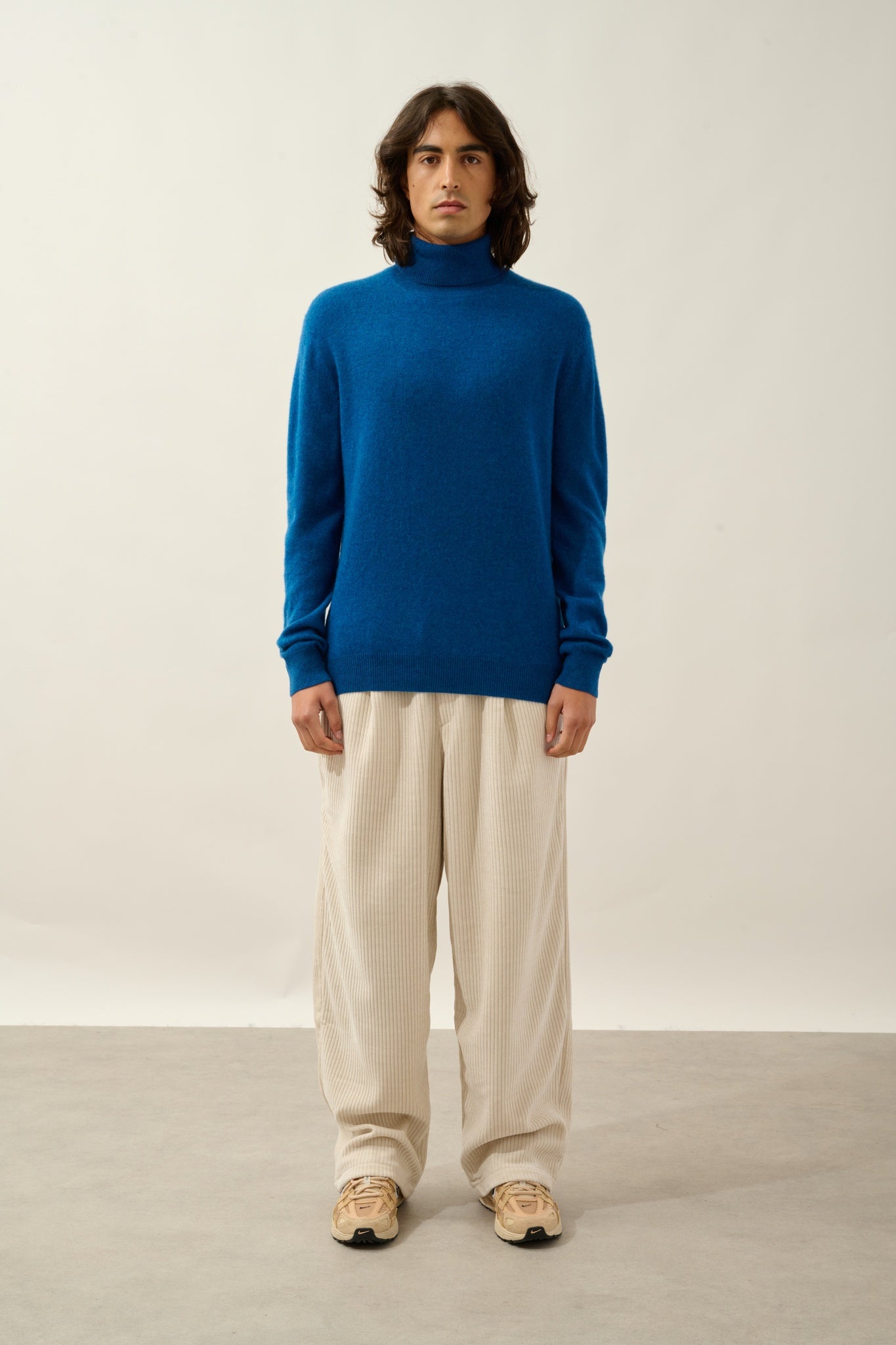 BANGE pull col roulé bleu chiné 100% cachemire