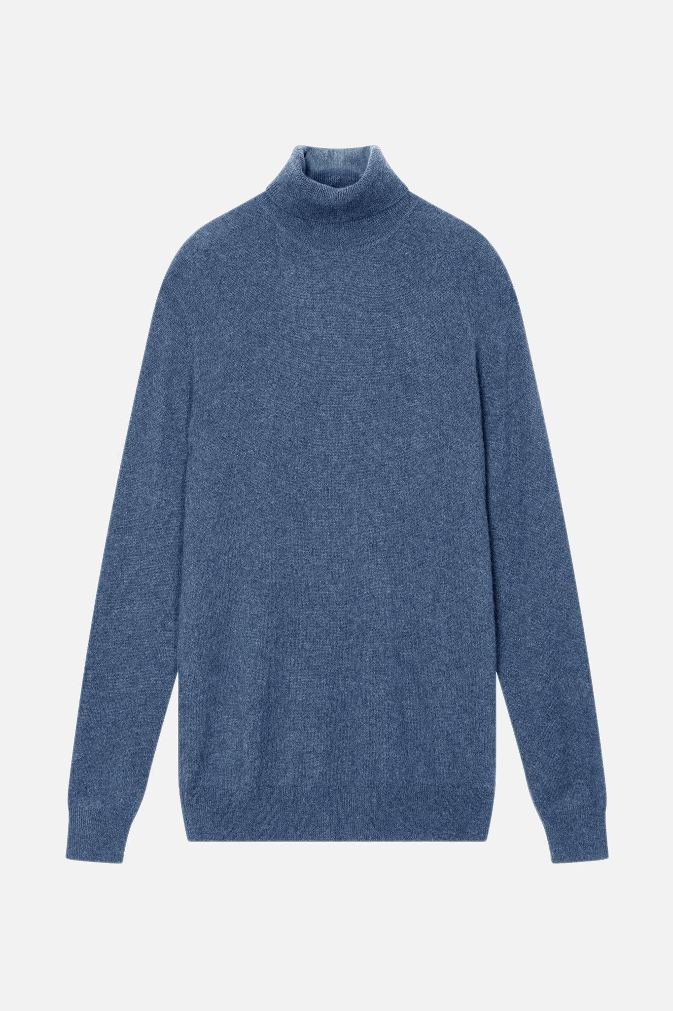 BANGE pull col roulé bleu denim 100% cachemire