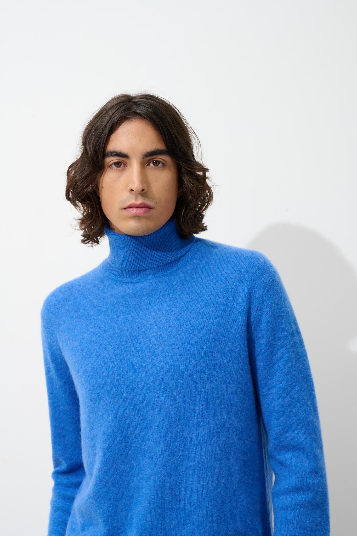 BANGE electric blue turtleneck sweater 100% cashmere