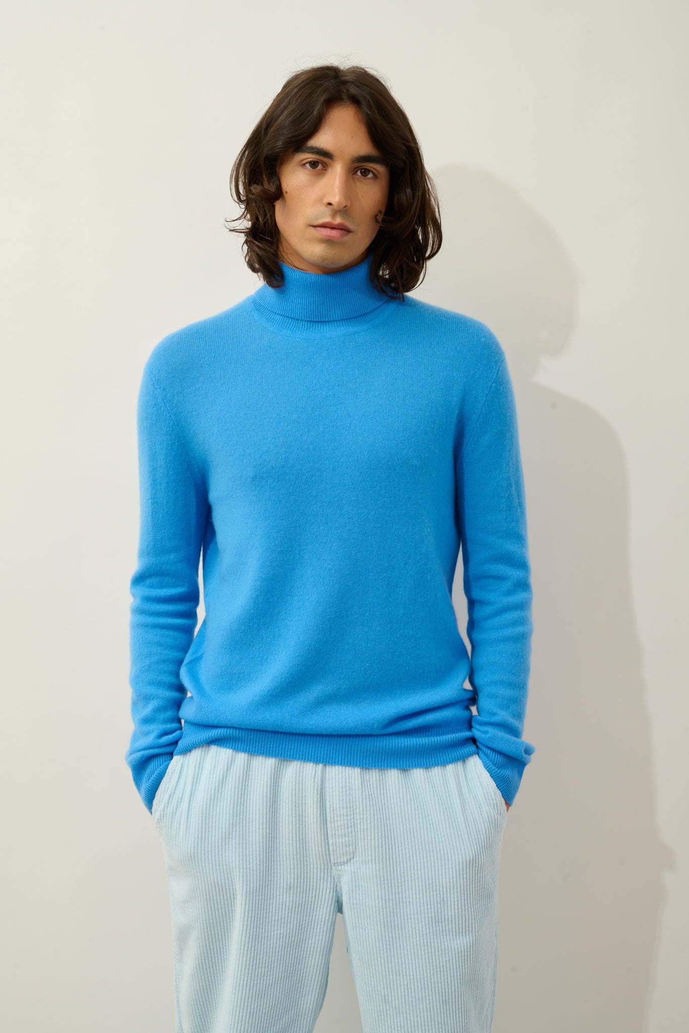 BANGE pull col roulé bleuet 100% cachemire