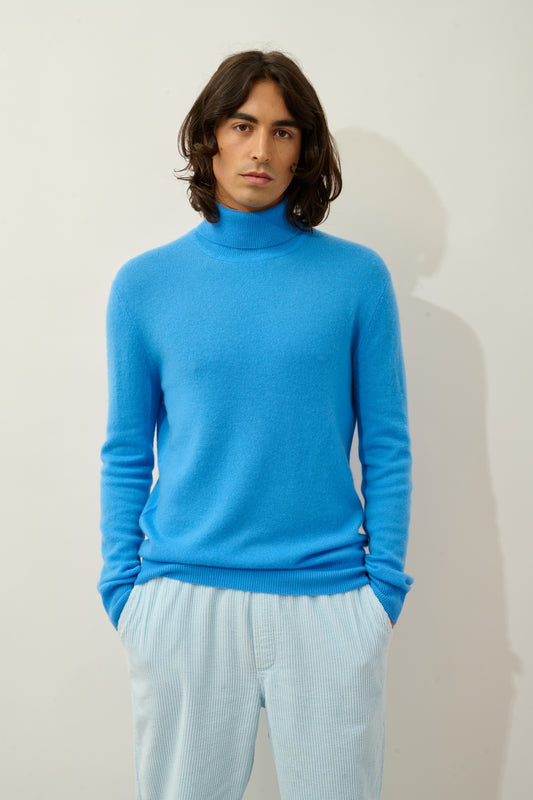 BANGE pull col roulé bleuet 100% cachemire