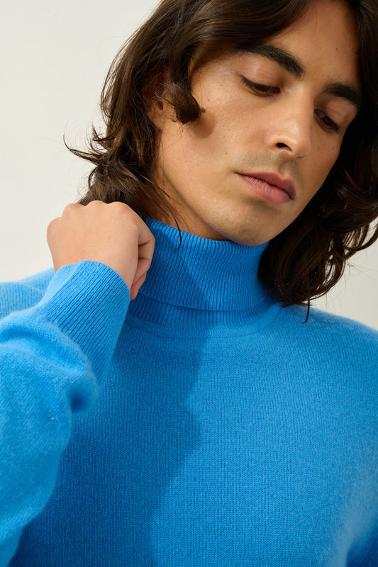 BANGE pull col roulé bleuet 100% cachemire