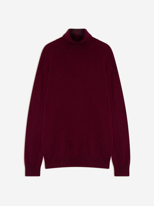 BANGE pull col roulé bordeaux 100% cachemire