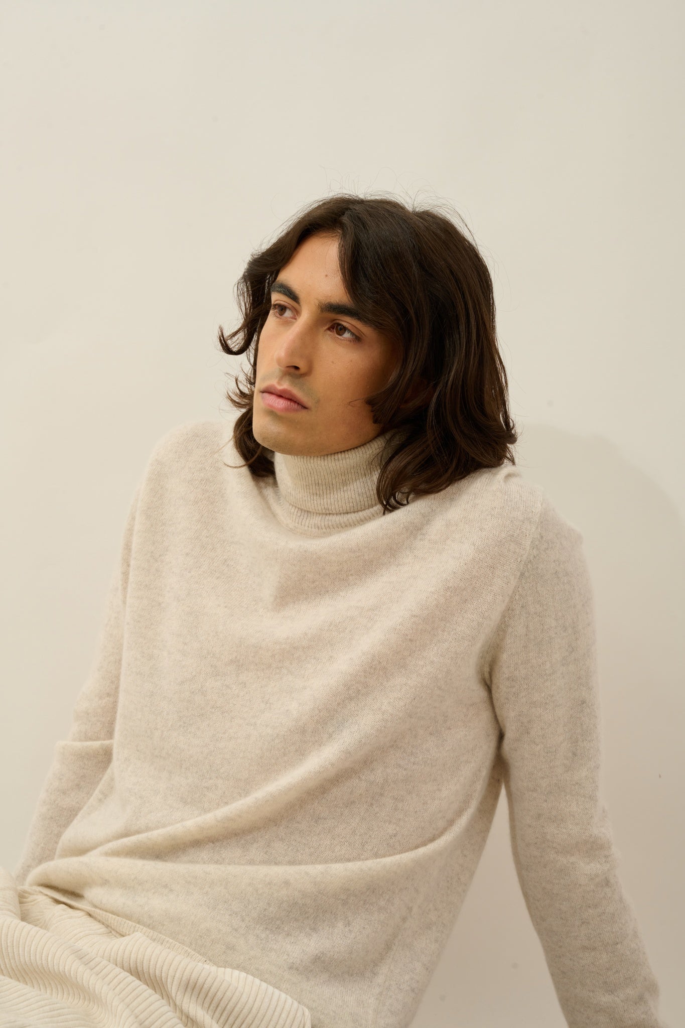 BANGE pull col roulé gris perle chiné 100% cachemire