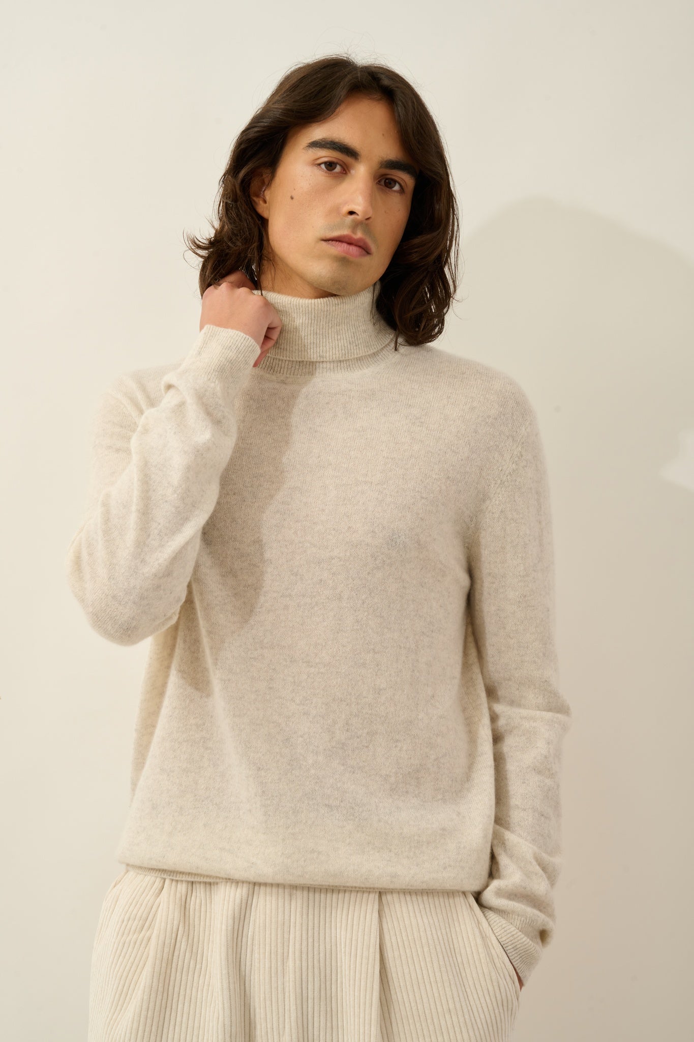 BANGE pull col roulé gris perle chiné 100% cachemire