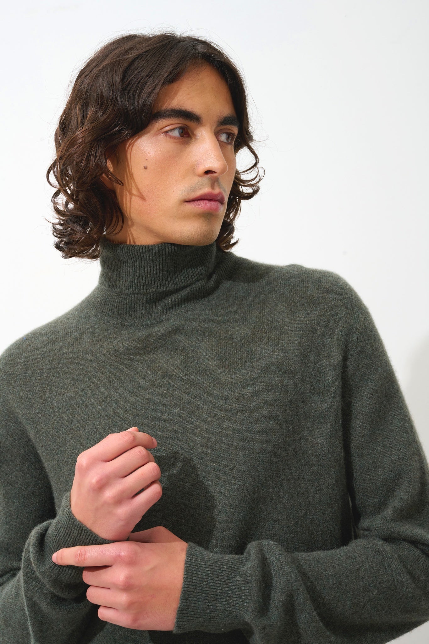 BANGE Rollkragenpullover khaki meliert 100% Kaschmir