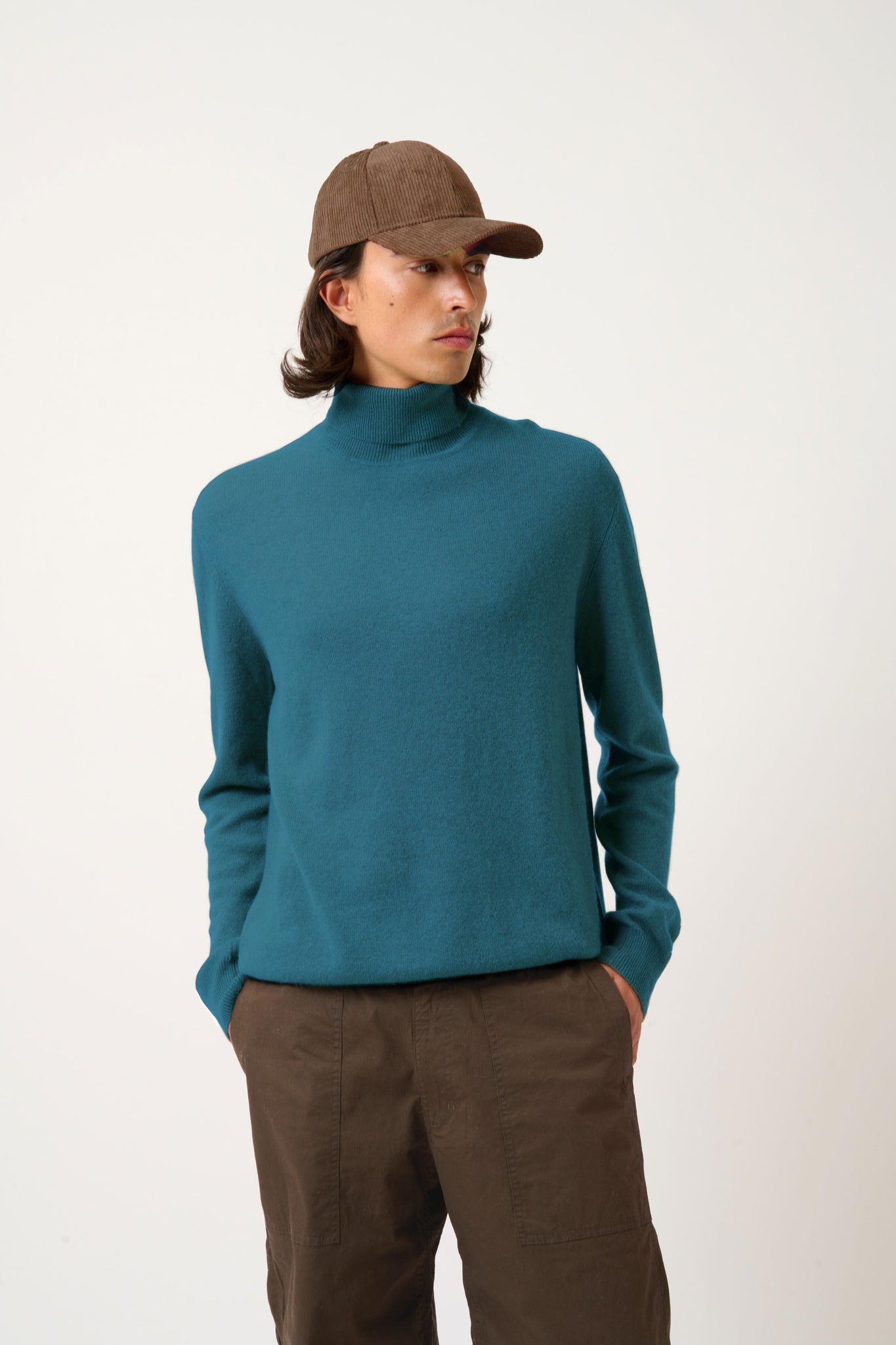 BANGE pull col roulé paon 100% cachemire