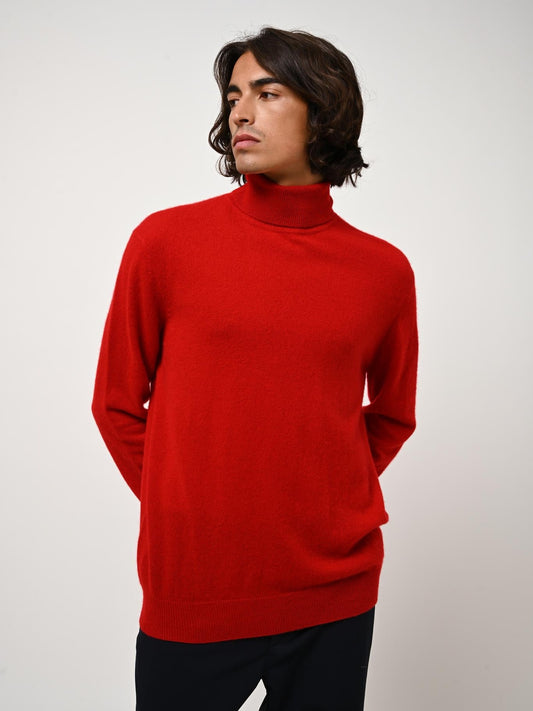 BANGE pull col roulé rouge 100% cachemire