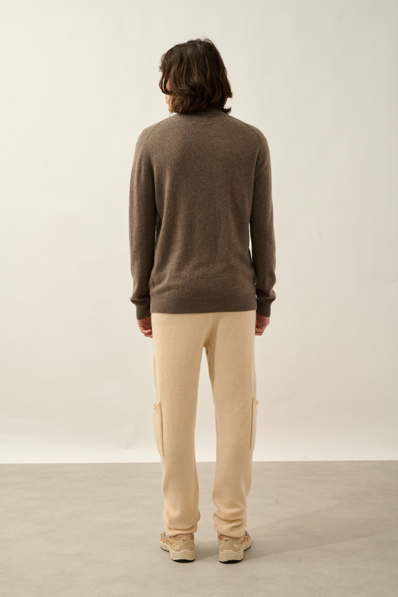 BANGE melierter taupefarbener Rollkragenpullover 100% Kaschmir