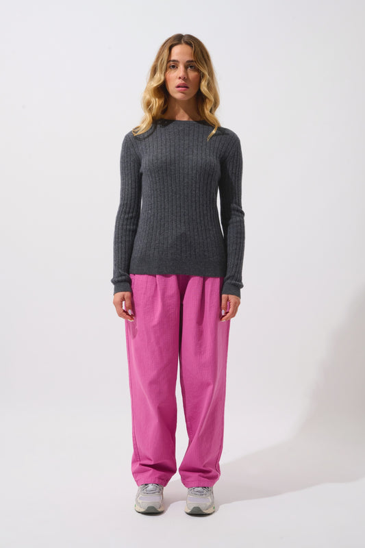 BELLA Pullover mit Rundhalsausschnitt anthrazit meliert 100% Kaschmir