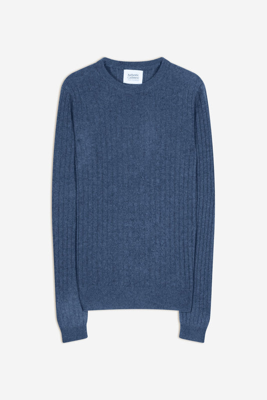 bella pull col rond bleu denim 100% cachemire