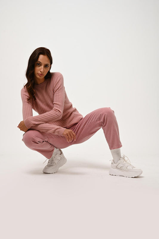 BELLA rosewood round-neck sweater 100% cashmere