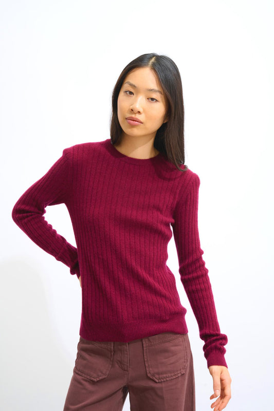 BELLA burgundy round-neck sweater 100% cashmere