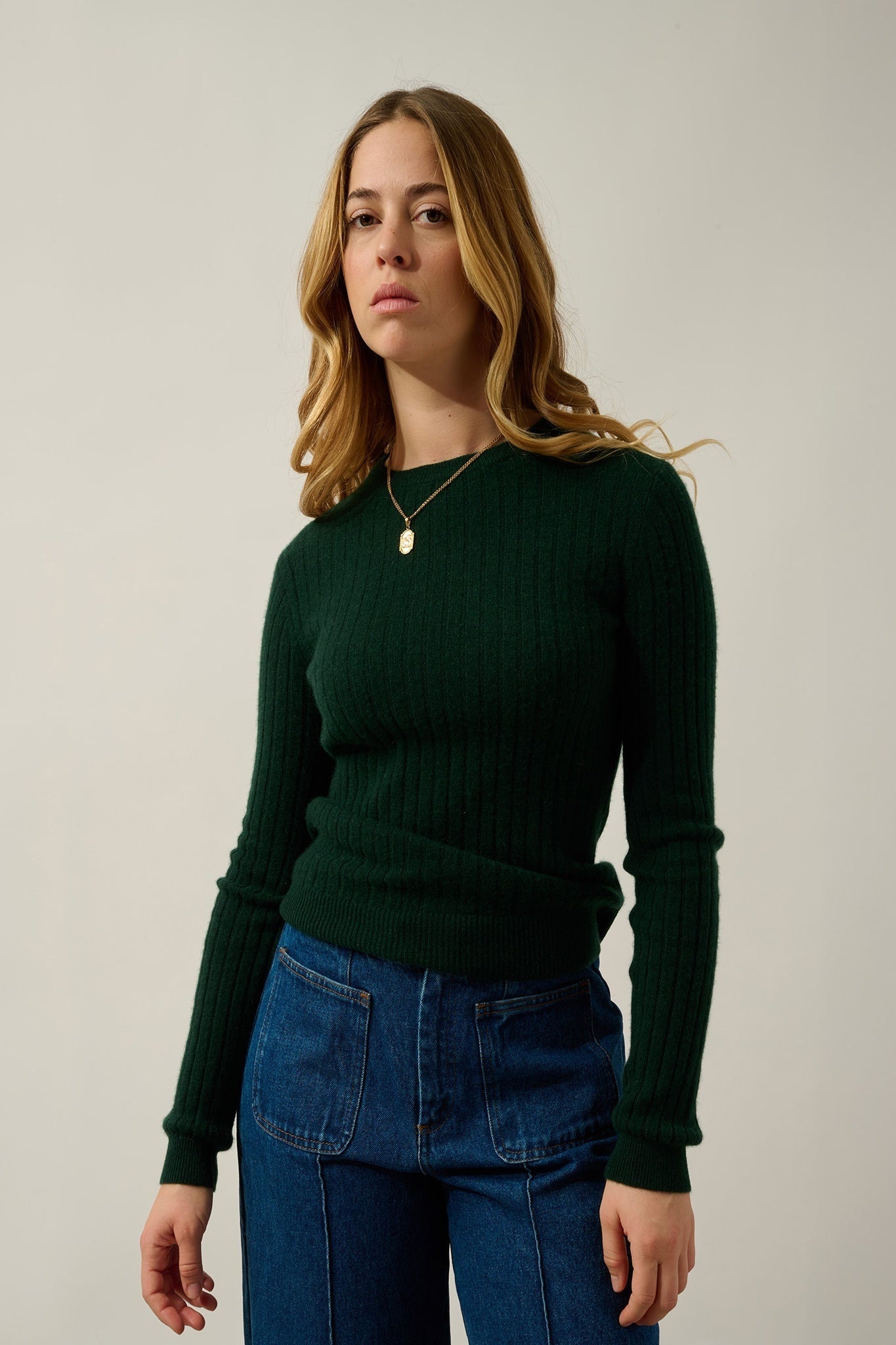 BELLA cypress round-neck sweater 100% cashmere