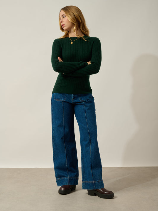 BELLA Pullover mit Rundhalsausschnitt Zypresse 100% Kaschmir