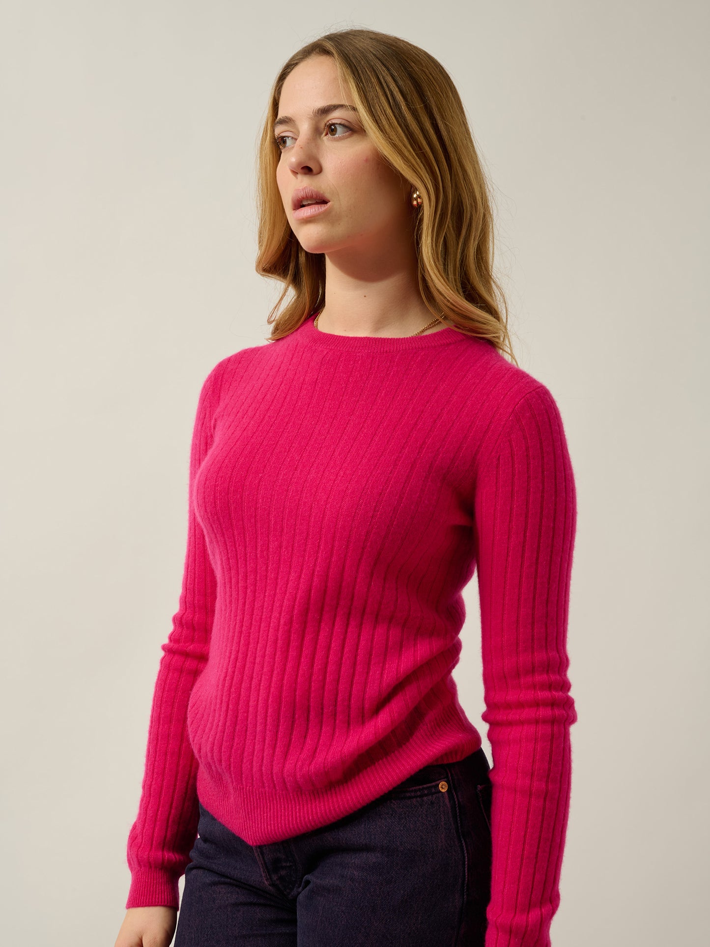 BELLA pull col rond fuchsia 100% cachemire