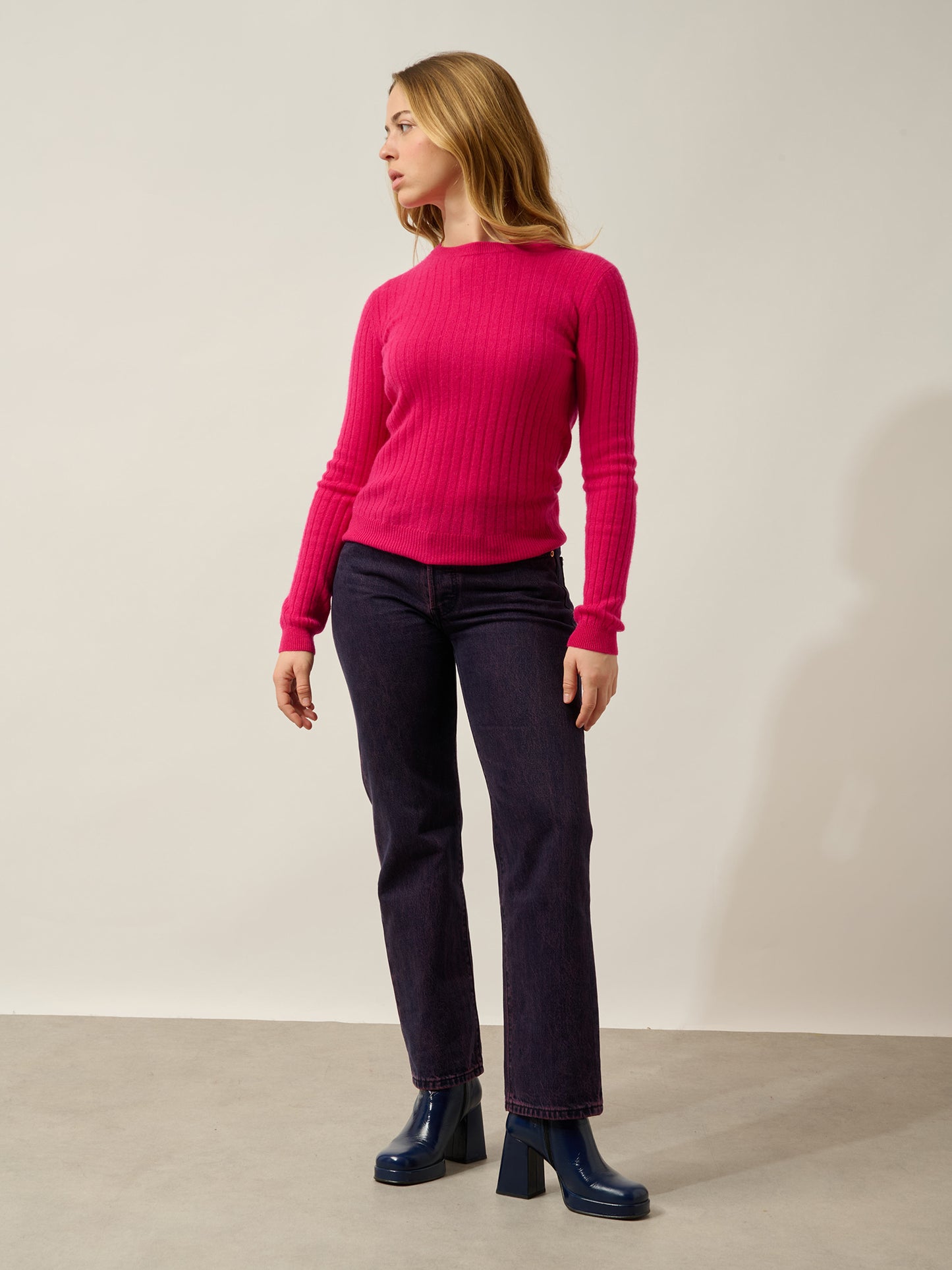 BELLA pull col rond fuchsia 100% cachemire