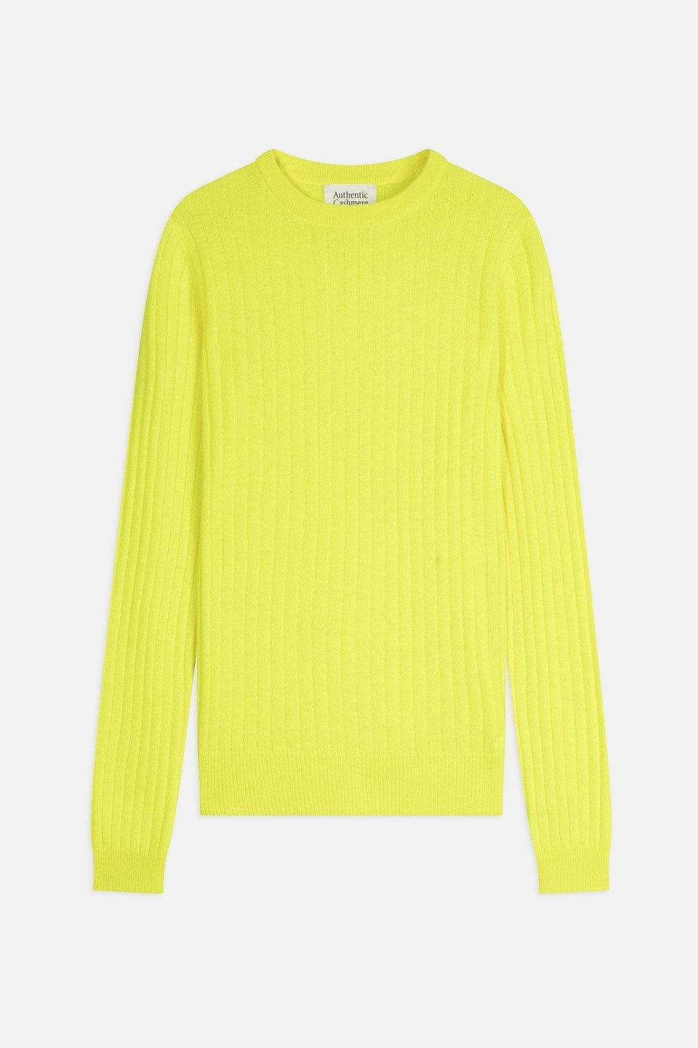 bella pull col rond jaune fluo 100% cachemire