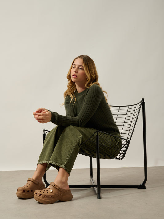 BELLA Pullover mit Rundhalsausschnitt khaki 100% Kaschmir