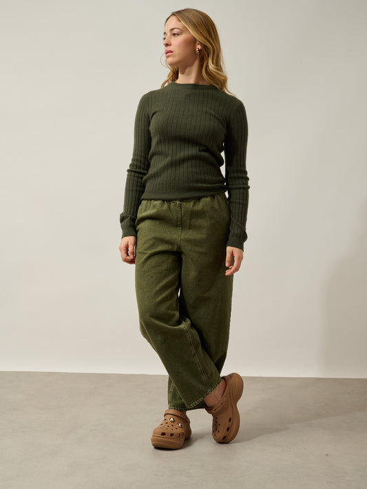 BELLA Pullover mit Rundhalsausschnitt khaki 100% Kaschmir