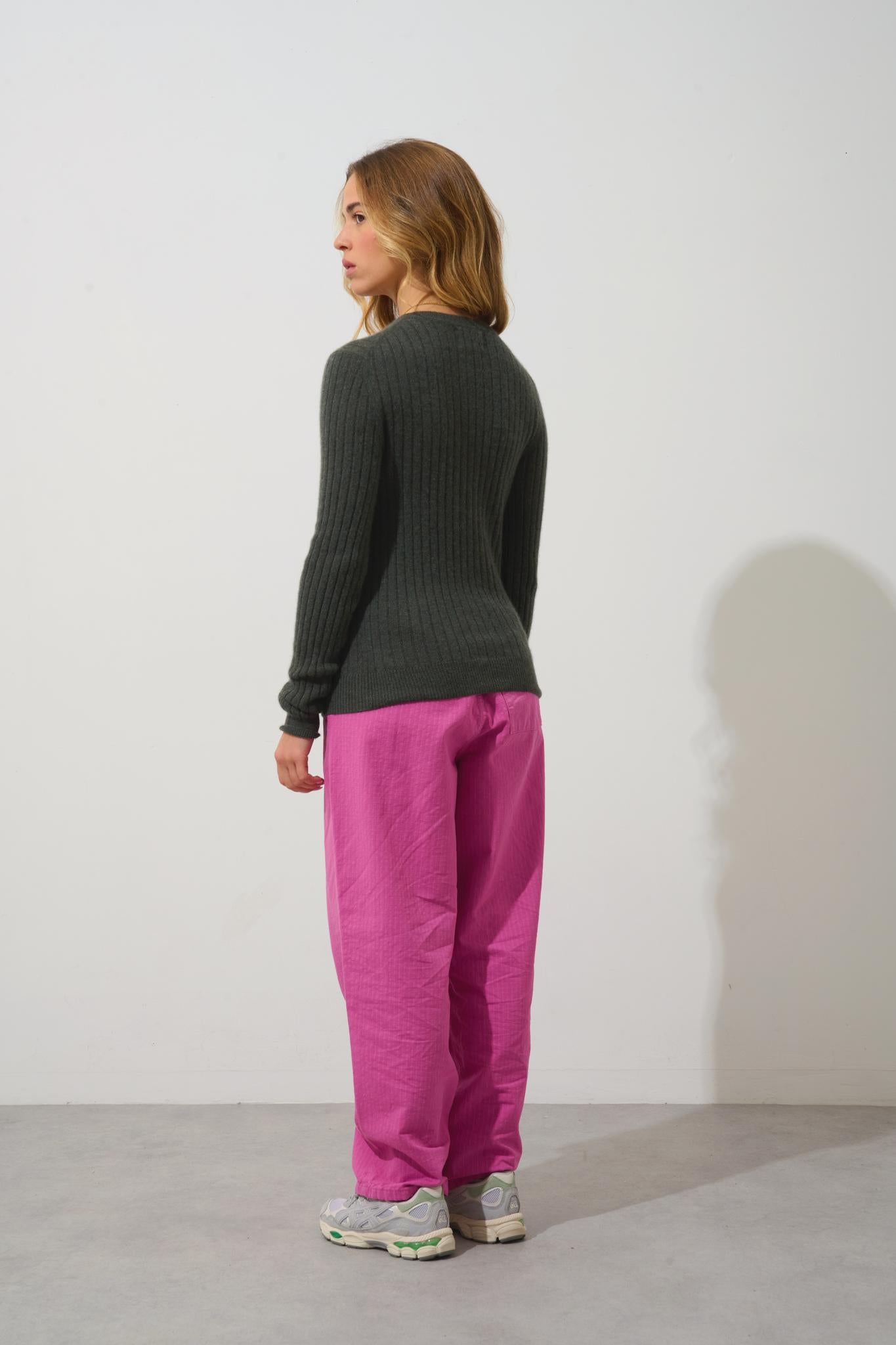 BELLA Pullover mit Rundhalsausschnitt khaki meliert 100% Kaschmir