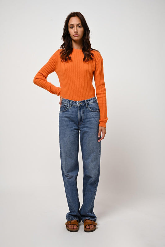 BELLA tangerine round-neck sweater 100% cashmere