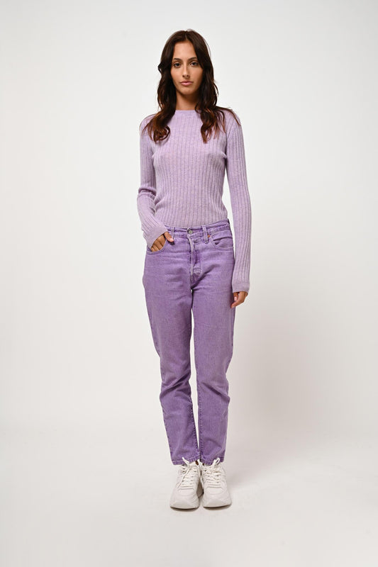 BELLA mauve mottled round-neck sweater 100% cashmere