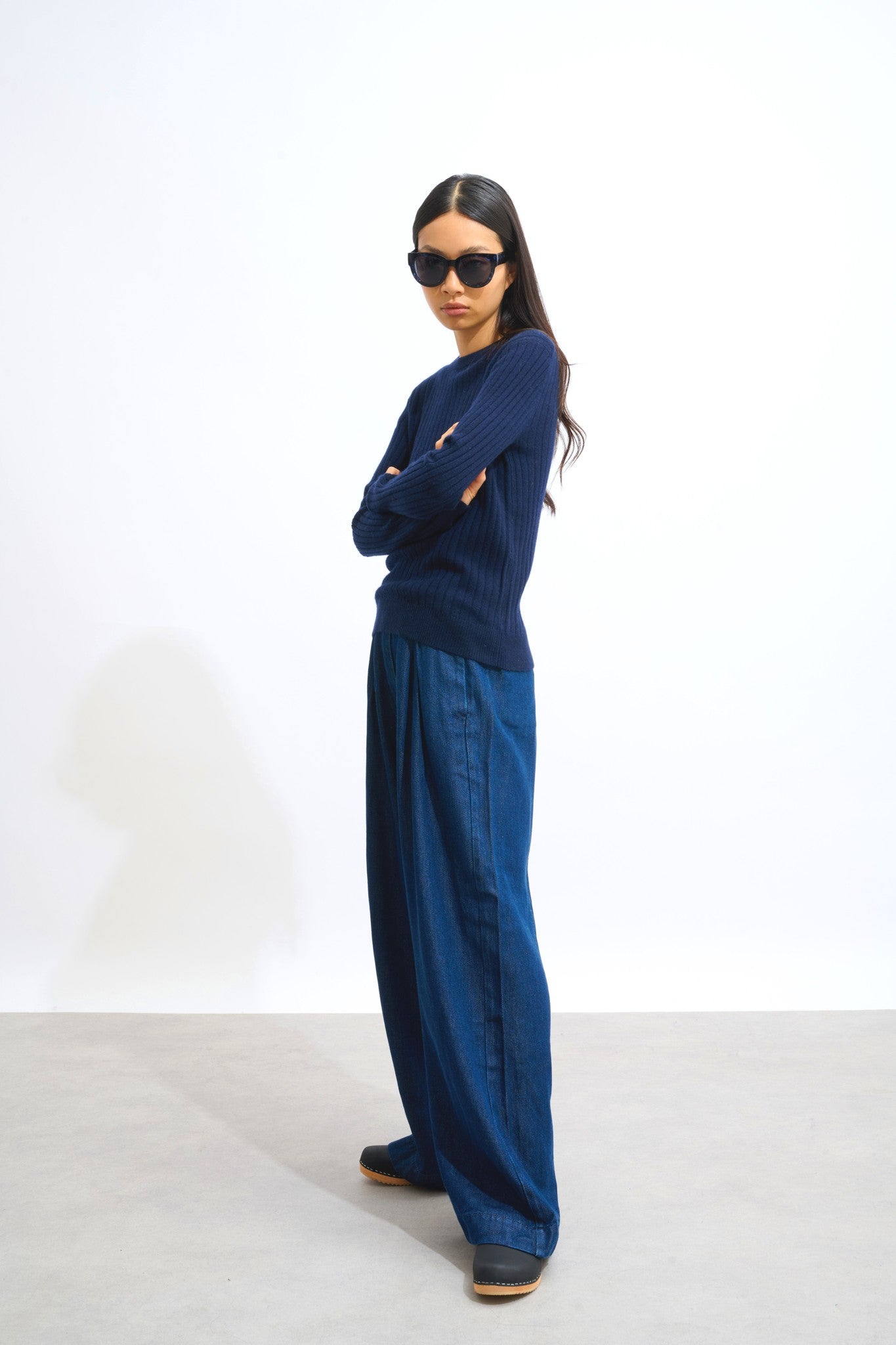 bella pull col rond navy 100% cachemire