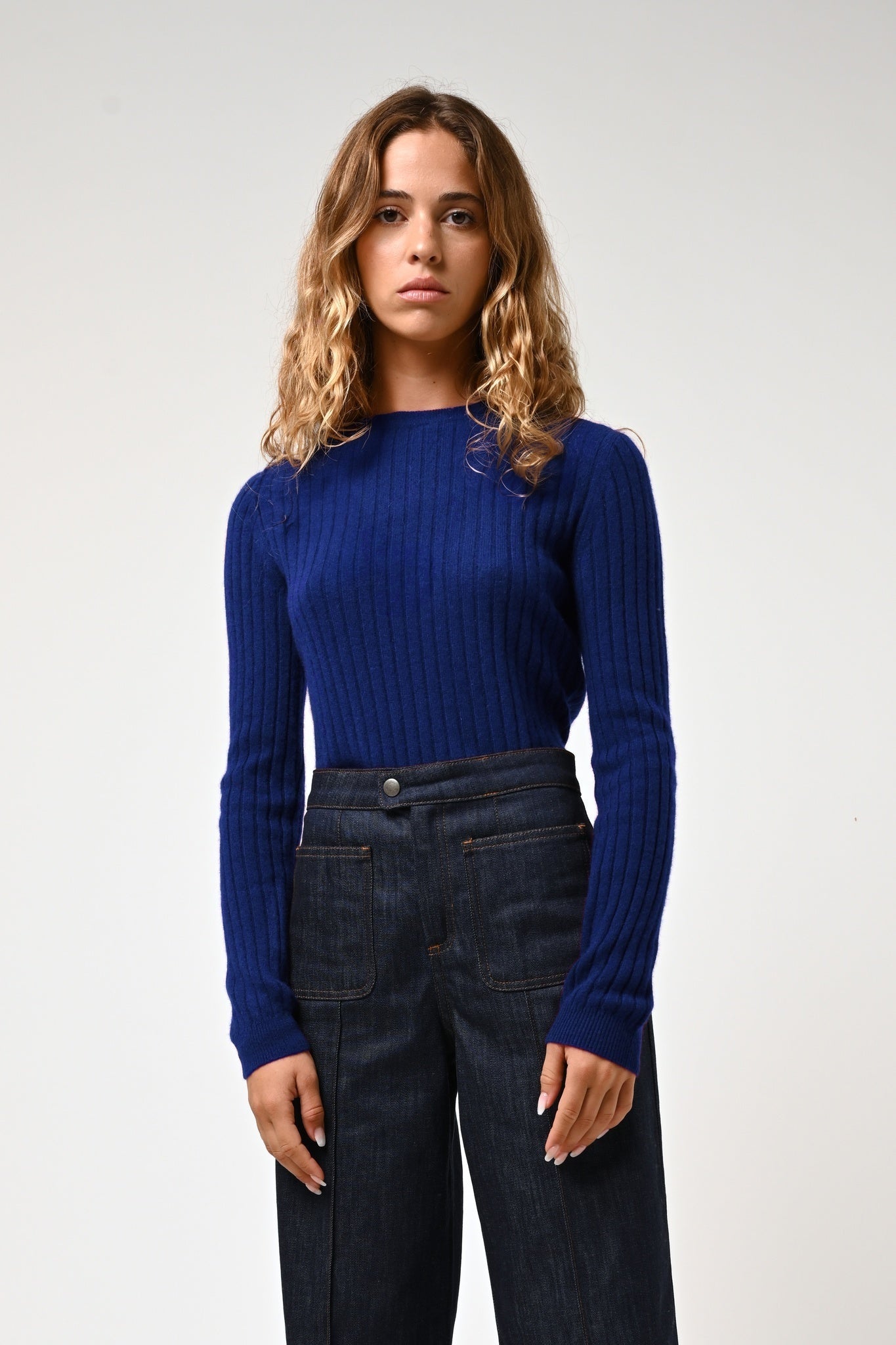 BELLA ultramarine round-neck sweater 100% cashmere