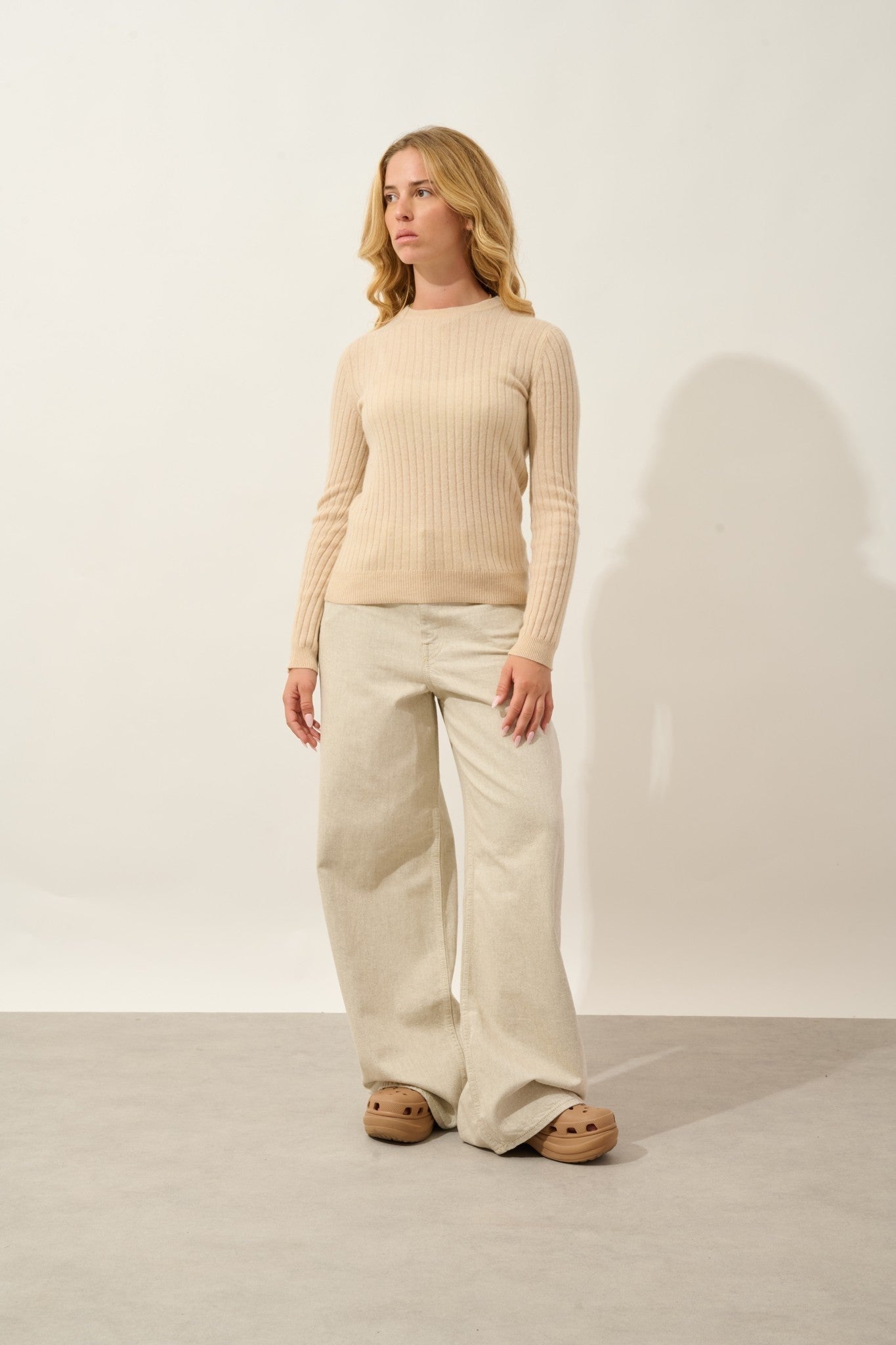 bella pull col rond sable 100% cachemire