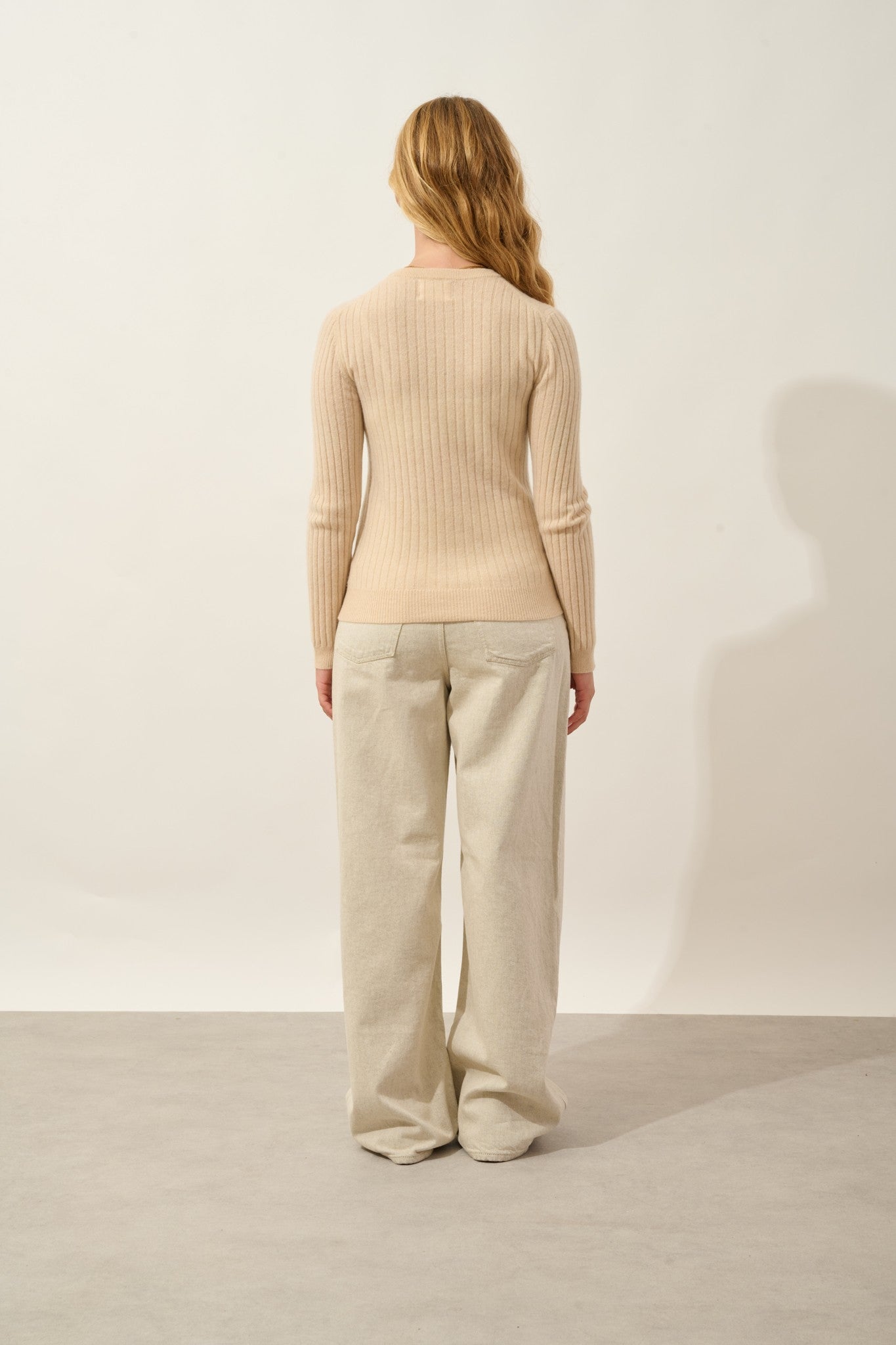 bella pull col rond sable 100% cachemire