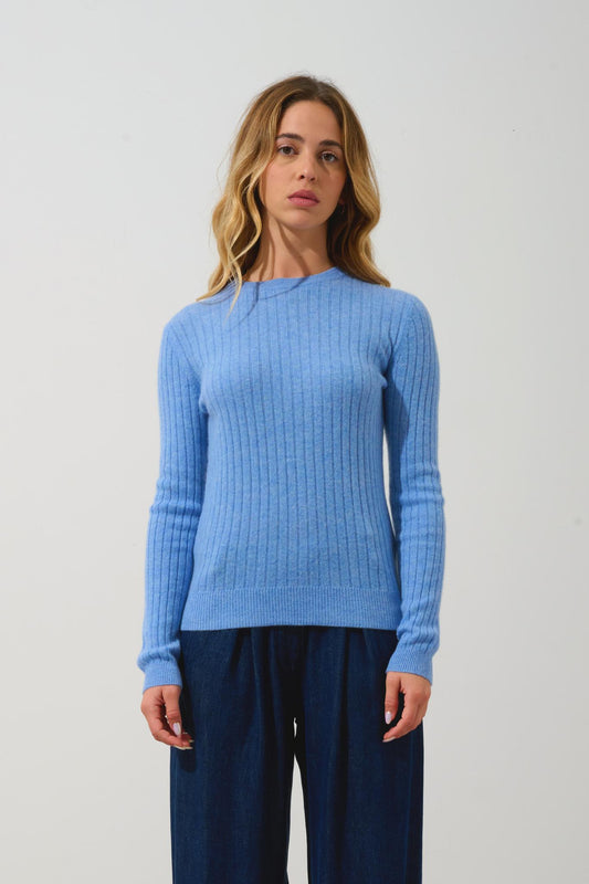 BELLA Pullover mit Rundhalsausschnitt sky 100% Kaschmir