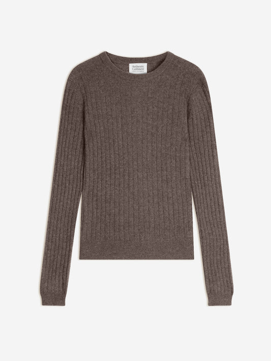 BELLA pull col rond taupe chiné 100% cachemire