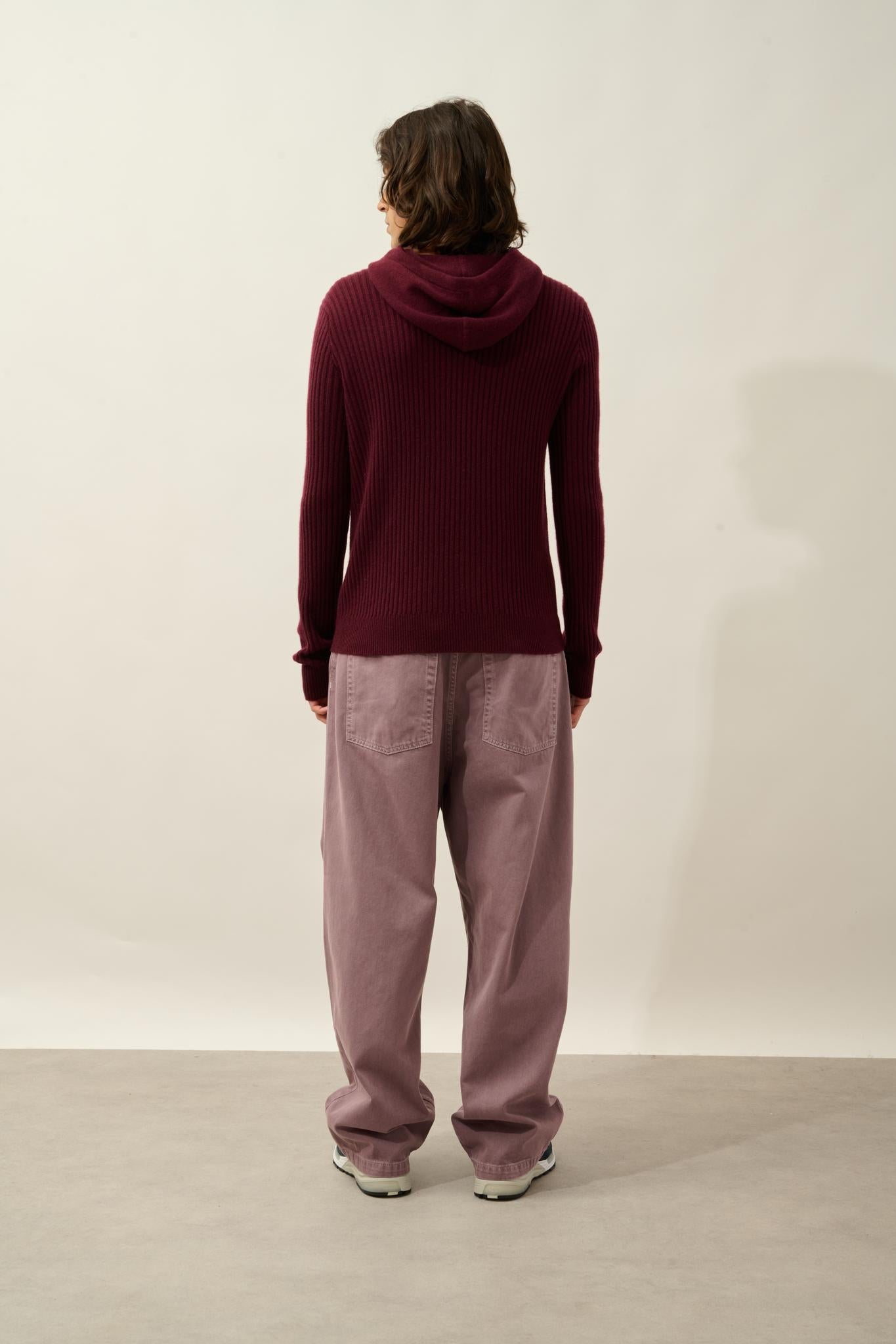 BENDT pull capuche 4 fils mûre 100% cachemire