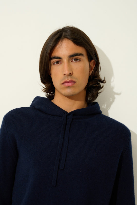 BENDT pull capuche 4 fils navy 100% cachemire