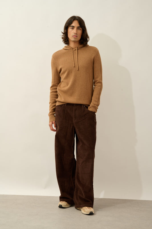 BENDT pull capuche 4 fils noisette 100% cachemire