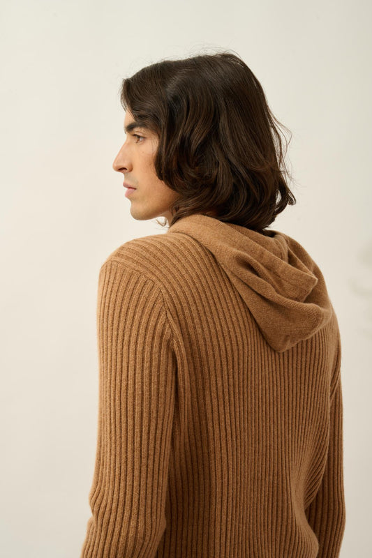 BENDT pull capuche 4 fils noisette 100% cachemire