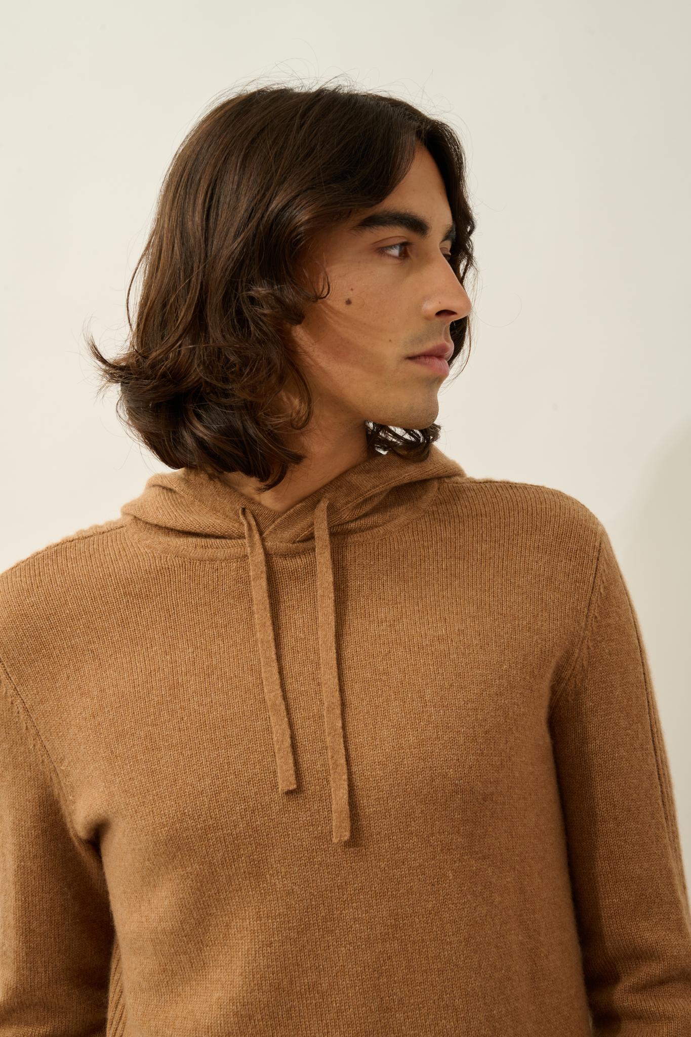 BENDT pull capuche 4 fils noisette 100% cachemire