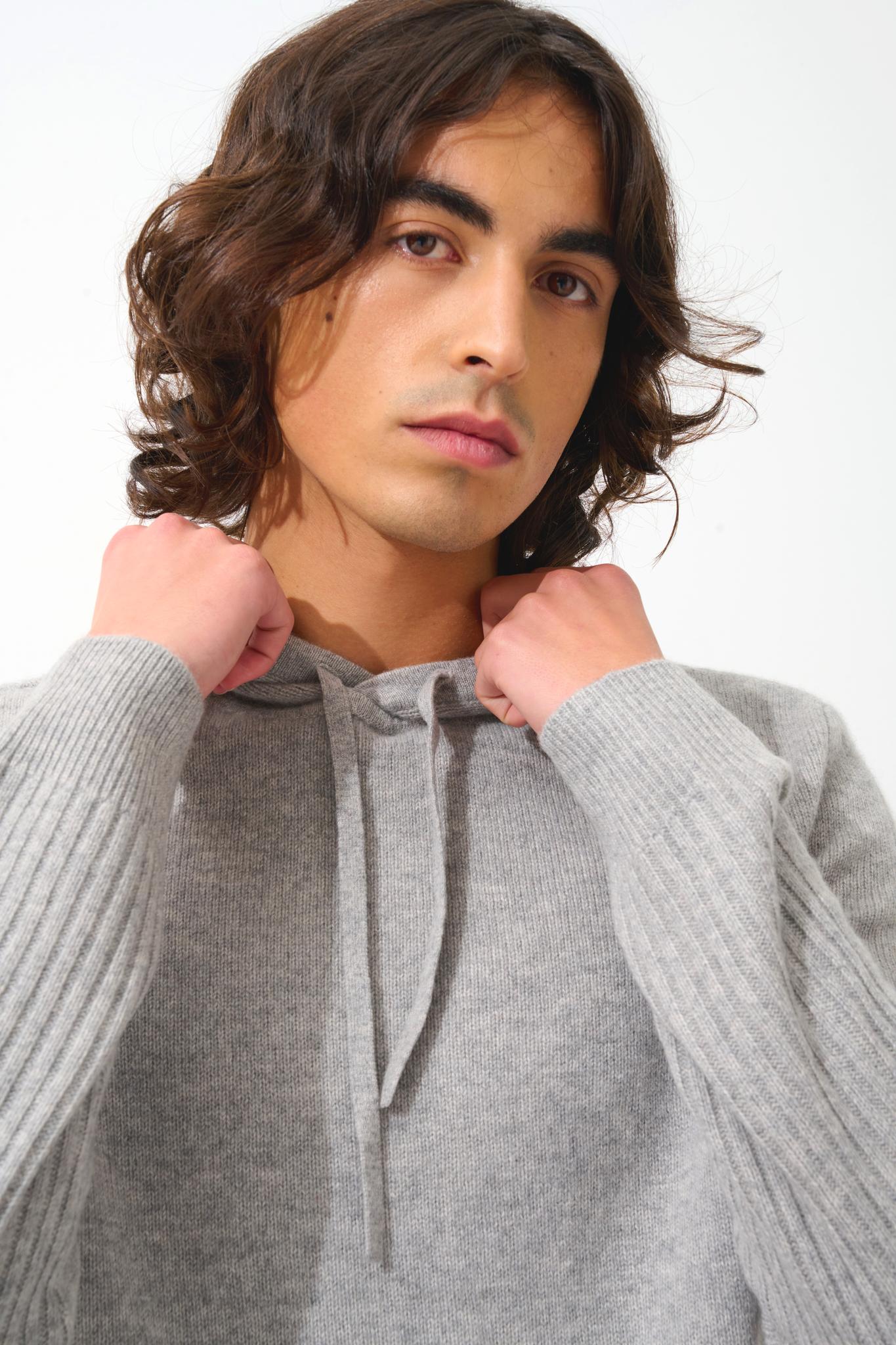 BENDT 4-thread cloud mottled hooded sweater 100% cashmere